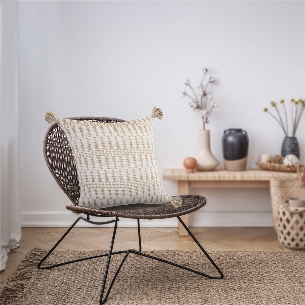 Ox Bay Sadie 20" x 20" Beige/White Geometric Cotton and Jute Adult Decorative Throw Pillow