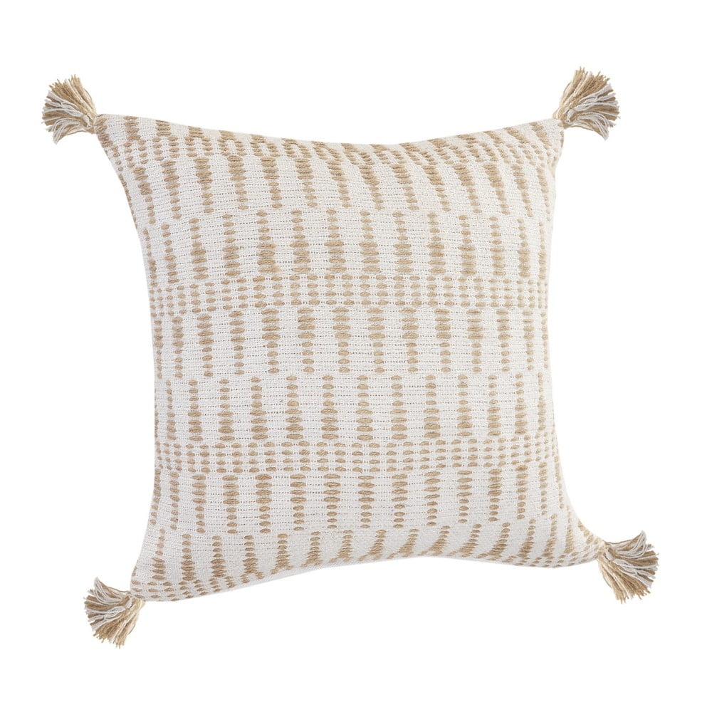 Ox Bay Sadie 20" x 20" Beige/White Geometric Cotton and Jute Adult Decorative Throw Pillow