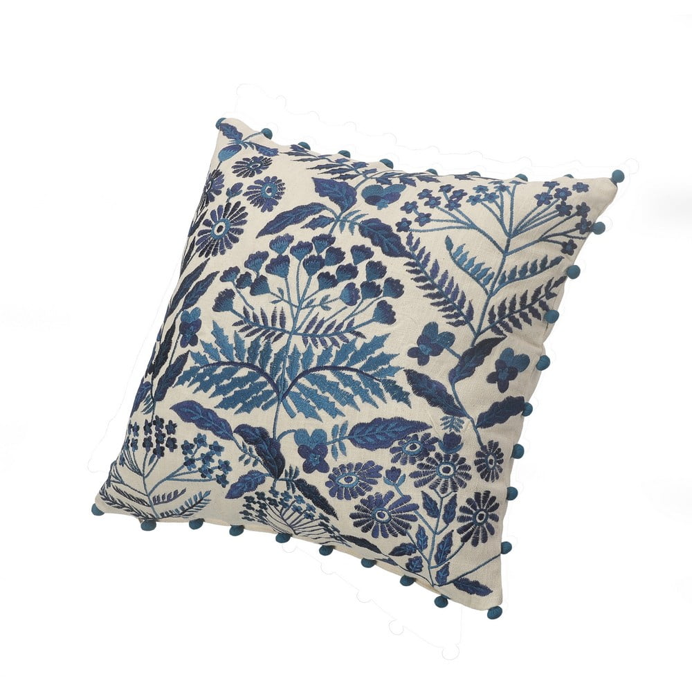 Birch Harbor Eliza 20" x 20" Navy Embroidered Floral Cotton Adult Decorative Throw Pillow