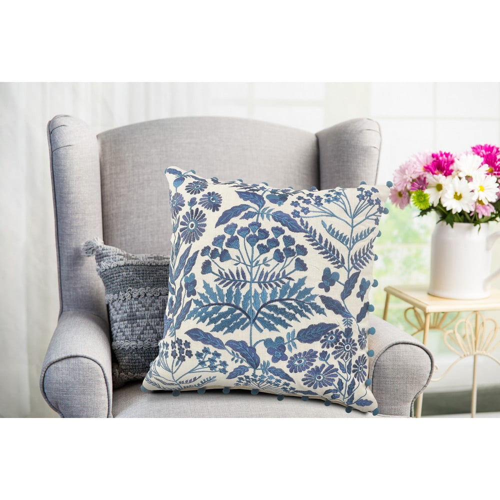 Birch Harbor Eliza 20" x 20" Navy Embroidered Floral Cotton Adult Decorative Throw Pillow