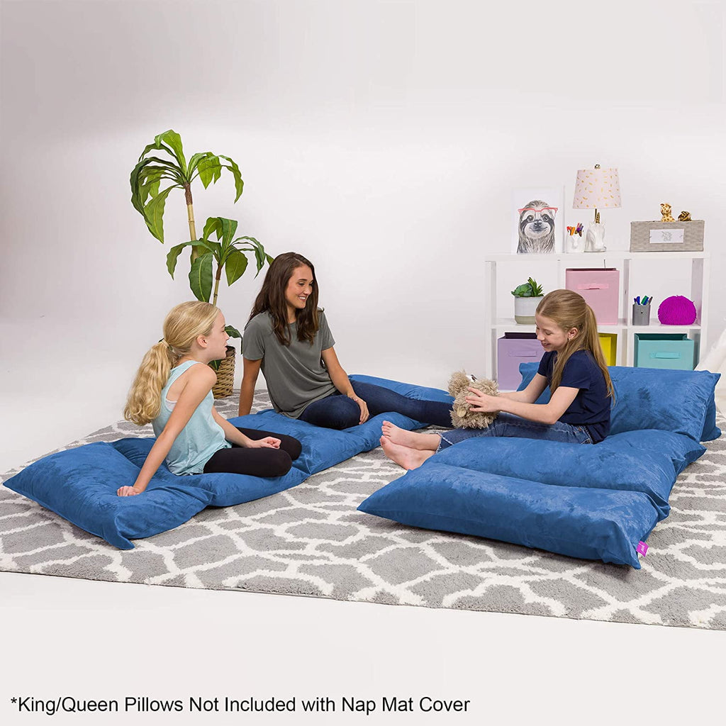 Posh Creations Floor Pillow Cover, Premium Cushion and Lounger for Pillows (Pillows Not Included), Kids, 7.3 ft, Blue