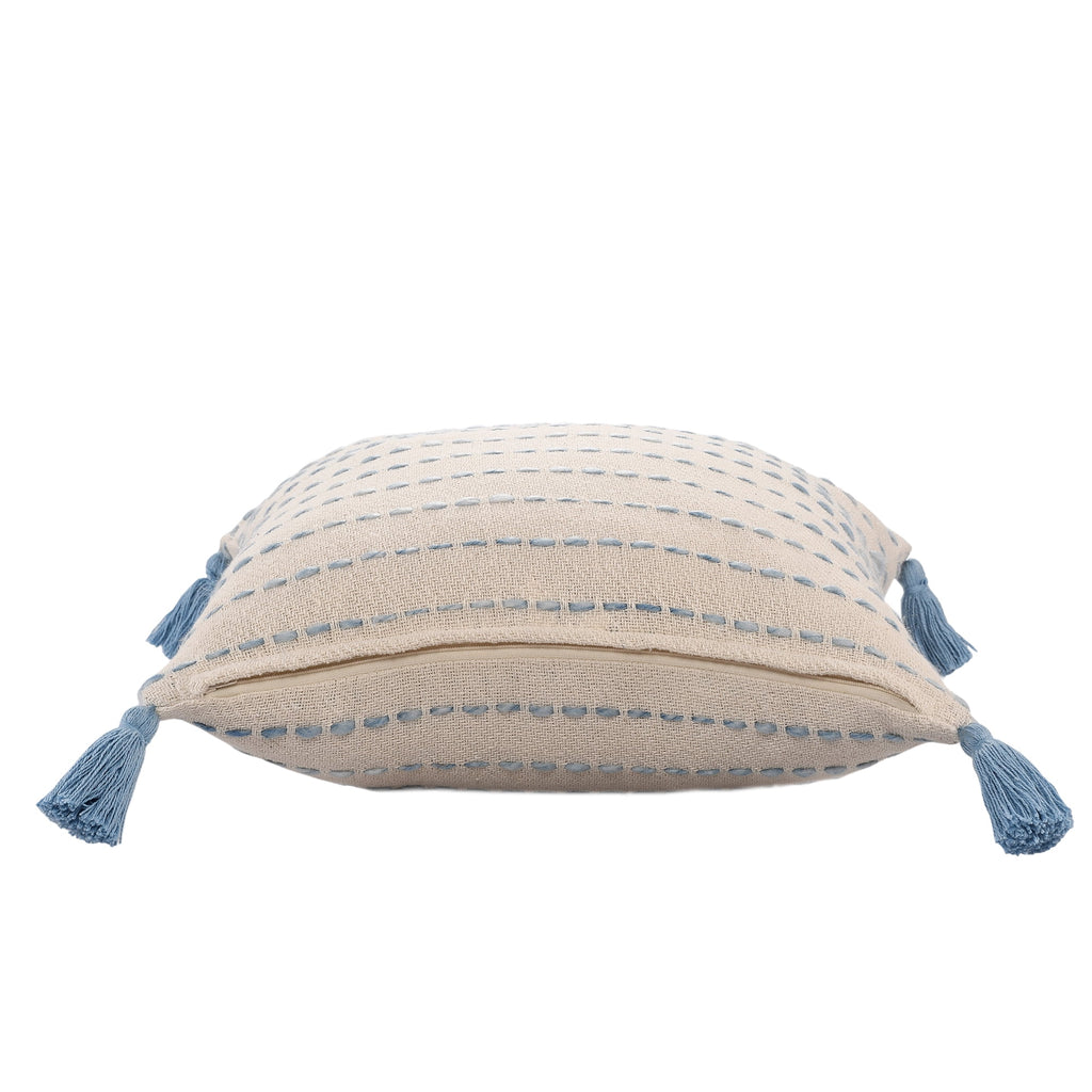 Ox Bay Top Variegated Stripe Cotton Blend Handmade Throw Pillow with Tassels, 20" x 20"