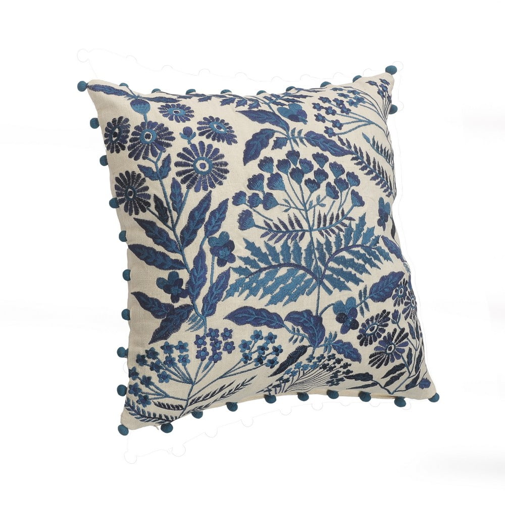Birch Harbor Eliza 20" x 20" Navy Embroidered Floral Cotton Adult Decorative Throw Pillow