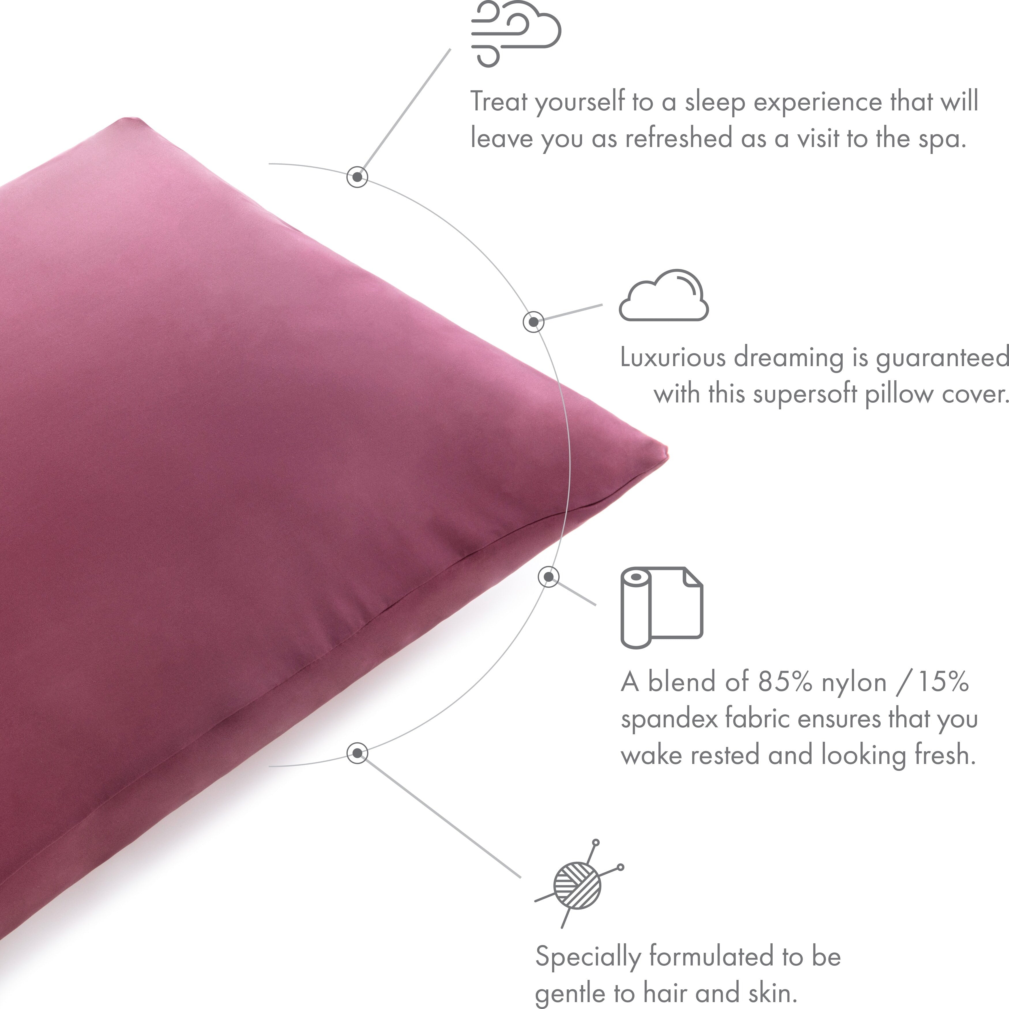 Ultra Silk Like Beauty Pillow Cover - Blend of 85% Nylon and 15% Spandex Means This Cover Is Designed to Keep Hair Tangle Free and Helps Skin - Bonus Matching Hair Scrunchie, Burgundy, King