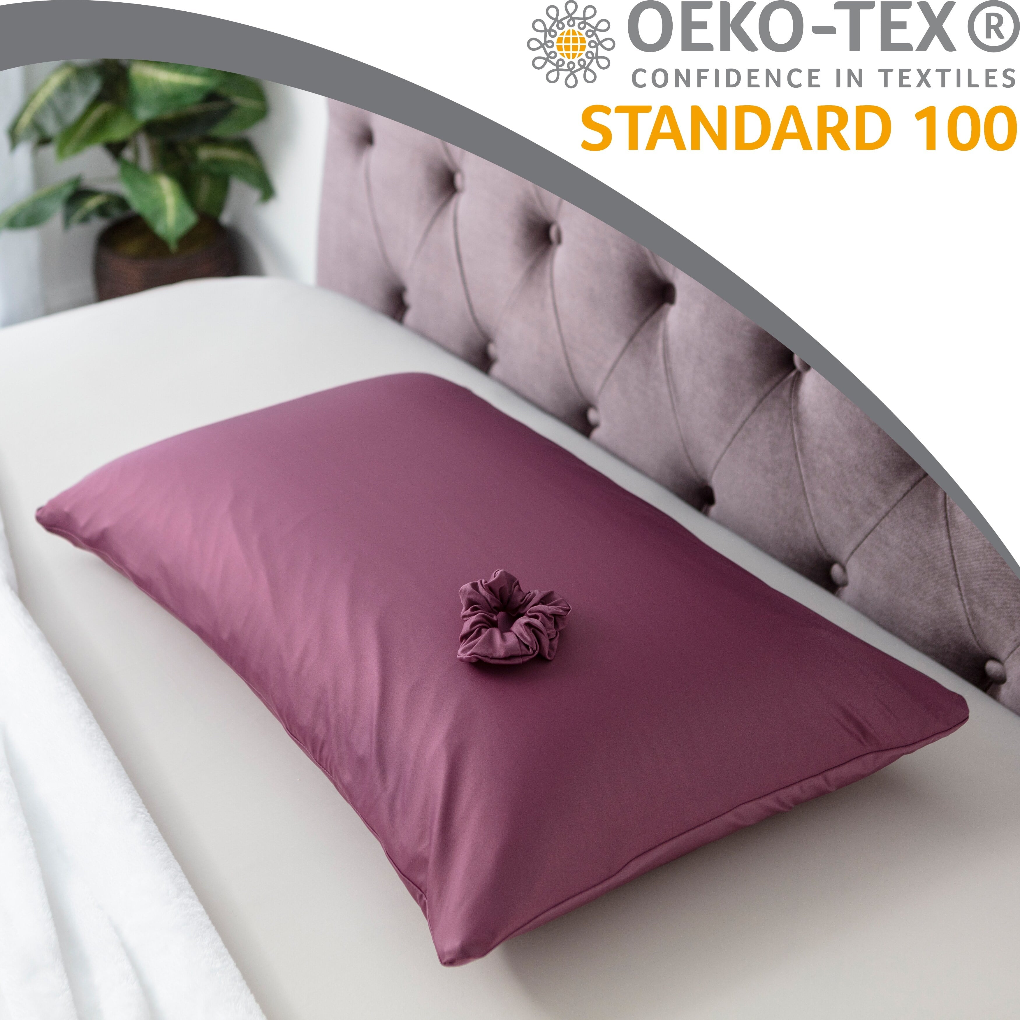 Ultra Silk Like Beauty Pillow Cover - Blend of 85% Nylon and 15% Spandex Means This Cover Is Designed to Keep Hair Tangle Free and Helps Skin - Bonus Matching Hair Scrunchie, Burgundy, King