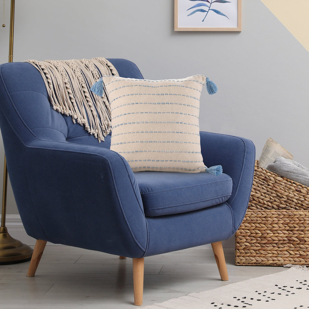 Ox Bay Top Variegated Stripe Cotton Blend Handmade Throw Pillow with Tassels, 20" x 20"