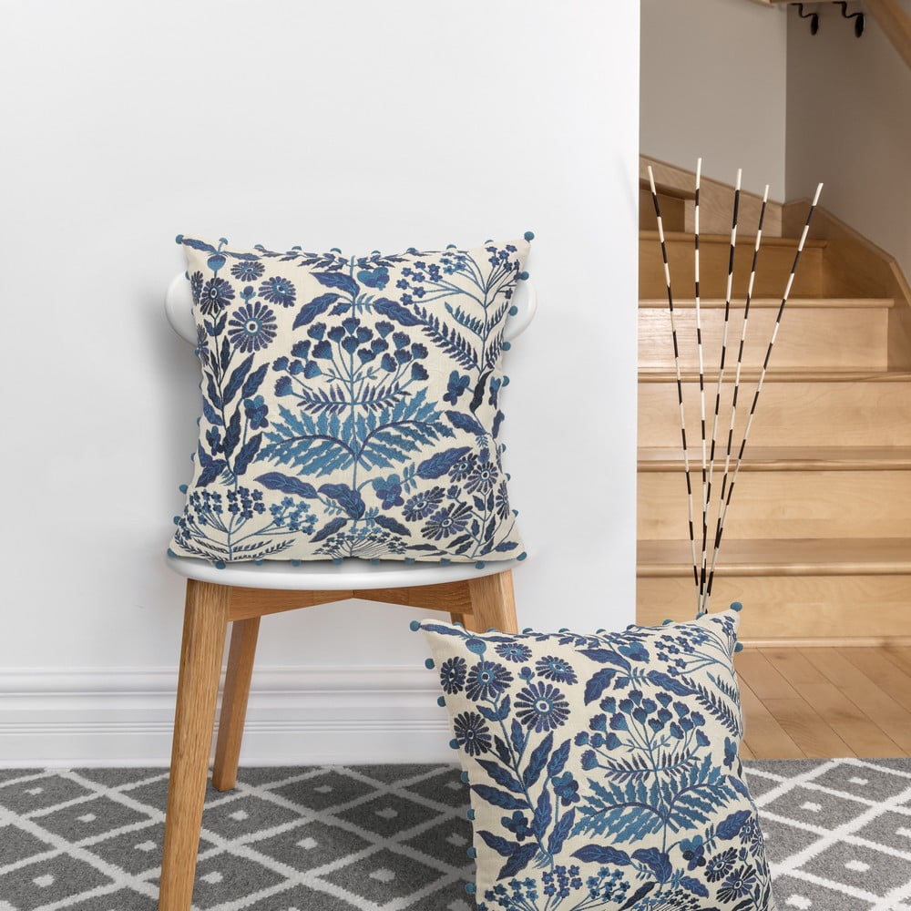 Birch Harbor Eliza 20" x 20" Navy Embroidered Floral Cotton Adult Decorative Throw Pillow