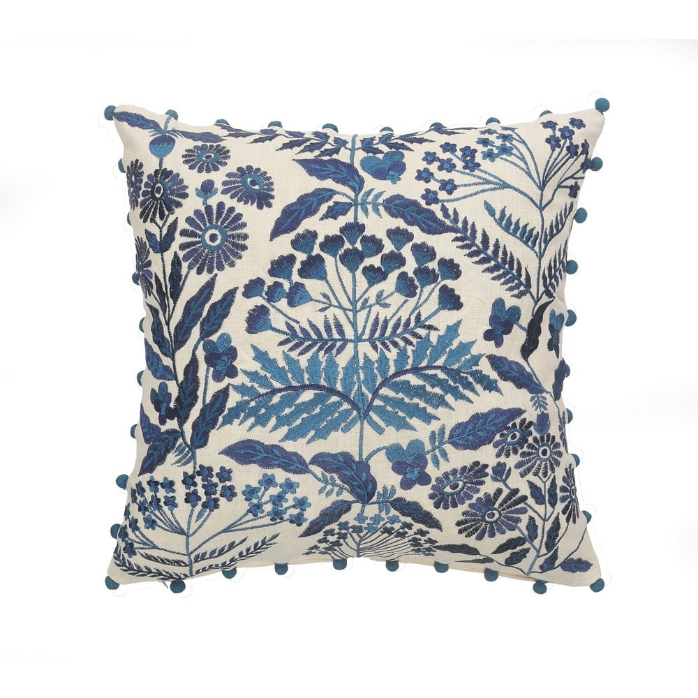 Birch Harbor Eliza 20" x 20" Navy Embroidered Floral Cotton Adult Decorative Throw Pillow