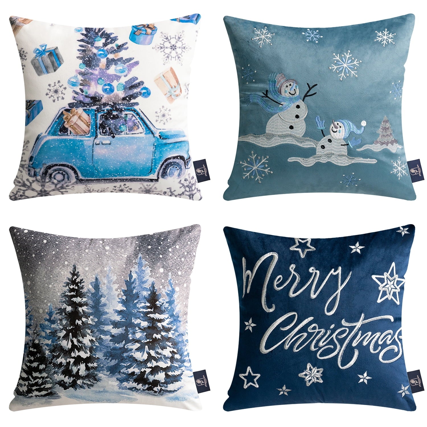 Phantoscope 18” x 18” Reindeer Snowflake Christmas Polyester Throw Pillows (4 Count)