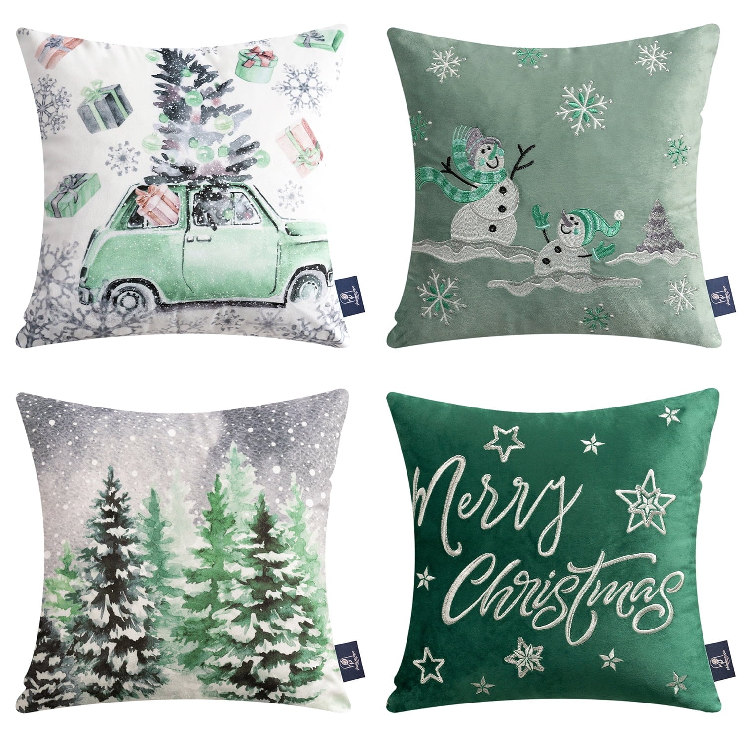 Phantoscope 18” x 18” Reindeer Snowflake Christmas Polyester Throw Pillows (4 Count)