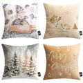 Phantoscope 18” x 18” Reindeer Snowflake Christmas Polyester Throw Pillows (4 Count)