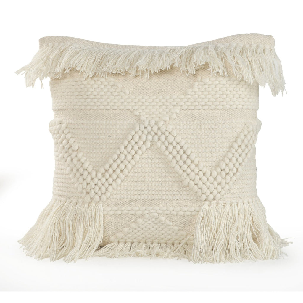 LR Home Xavia 20" x 20" Ivory Textured Fringe Cotton Blend Decorative Throw Pillow