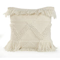 LR Home Xavia 20" x 20" Ivory Textured Fringe Cotton Blend Decorative Throw Pillow