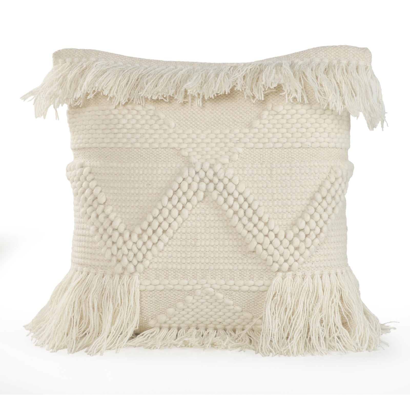 LR Home Xavia 20" x 20" Ivory Textured Fringe Cotton Blend Decorative Throw Pillow