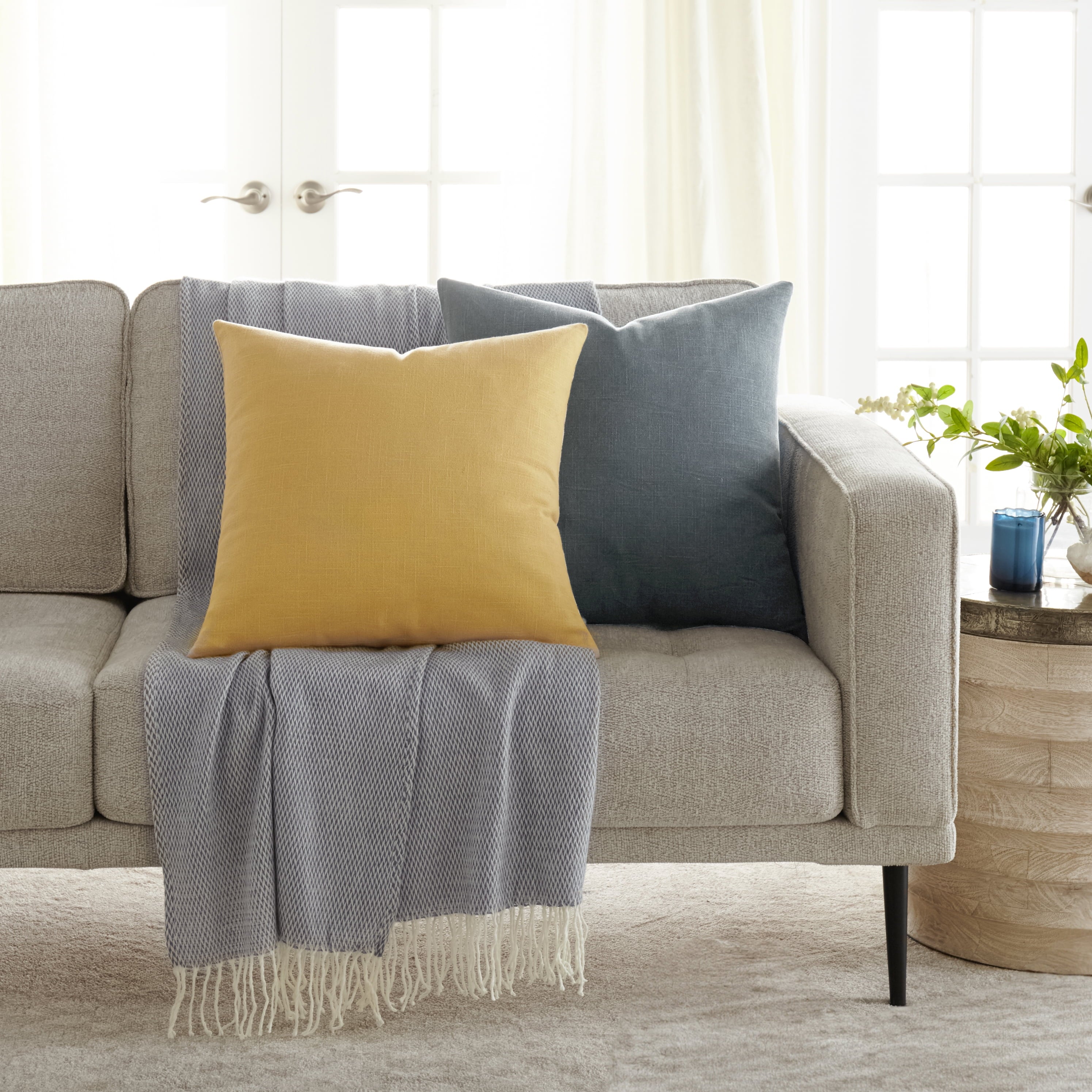 Noble Linens 2-Pack Cotton Slub Decor Throw Pillows Solids Mustard & Navy