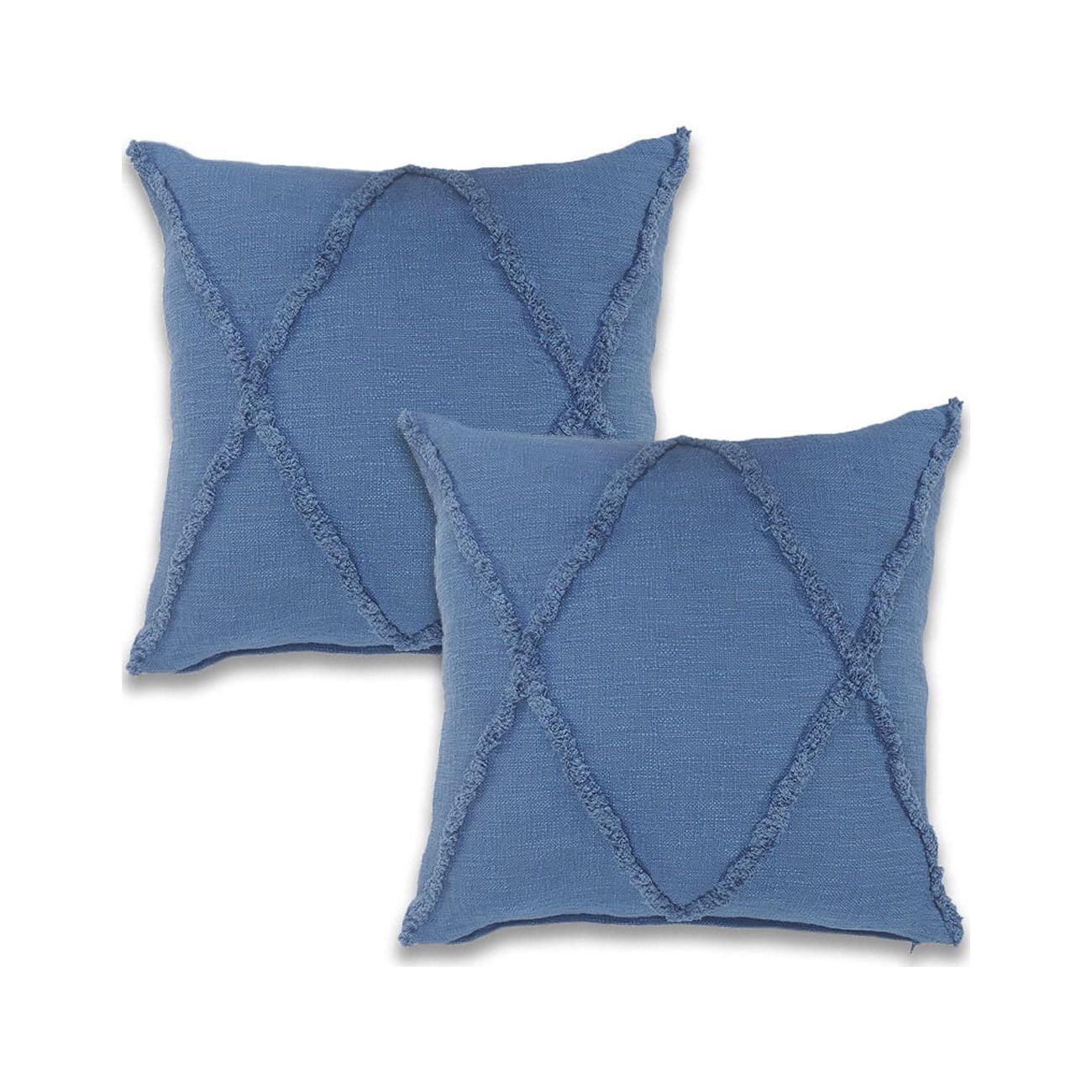 Ox Bay Sara Set of 2 Shag Diamond 18" x 18" Denim Cotton Adult Decorative Throw Pillow Covers