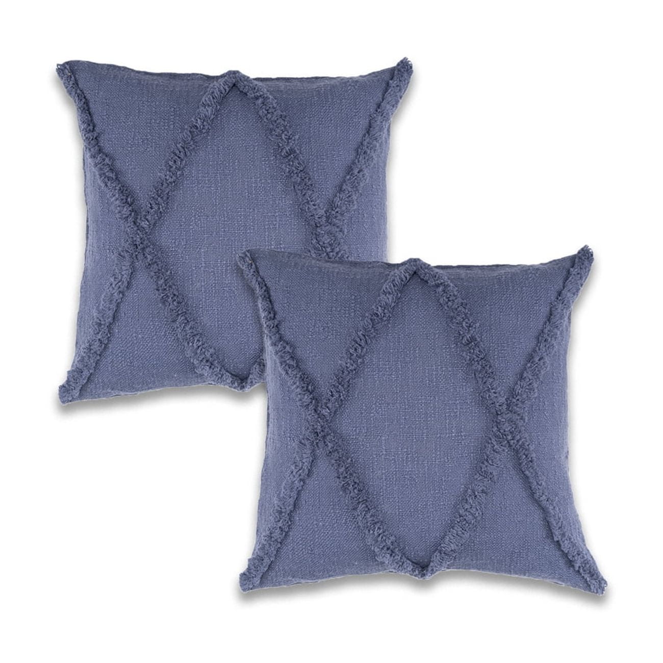 Ox Bay Sara Set of 2 Shag Diamond 18" x 18" Denim Cotton Adult Decorative Throw Pillow Covers