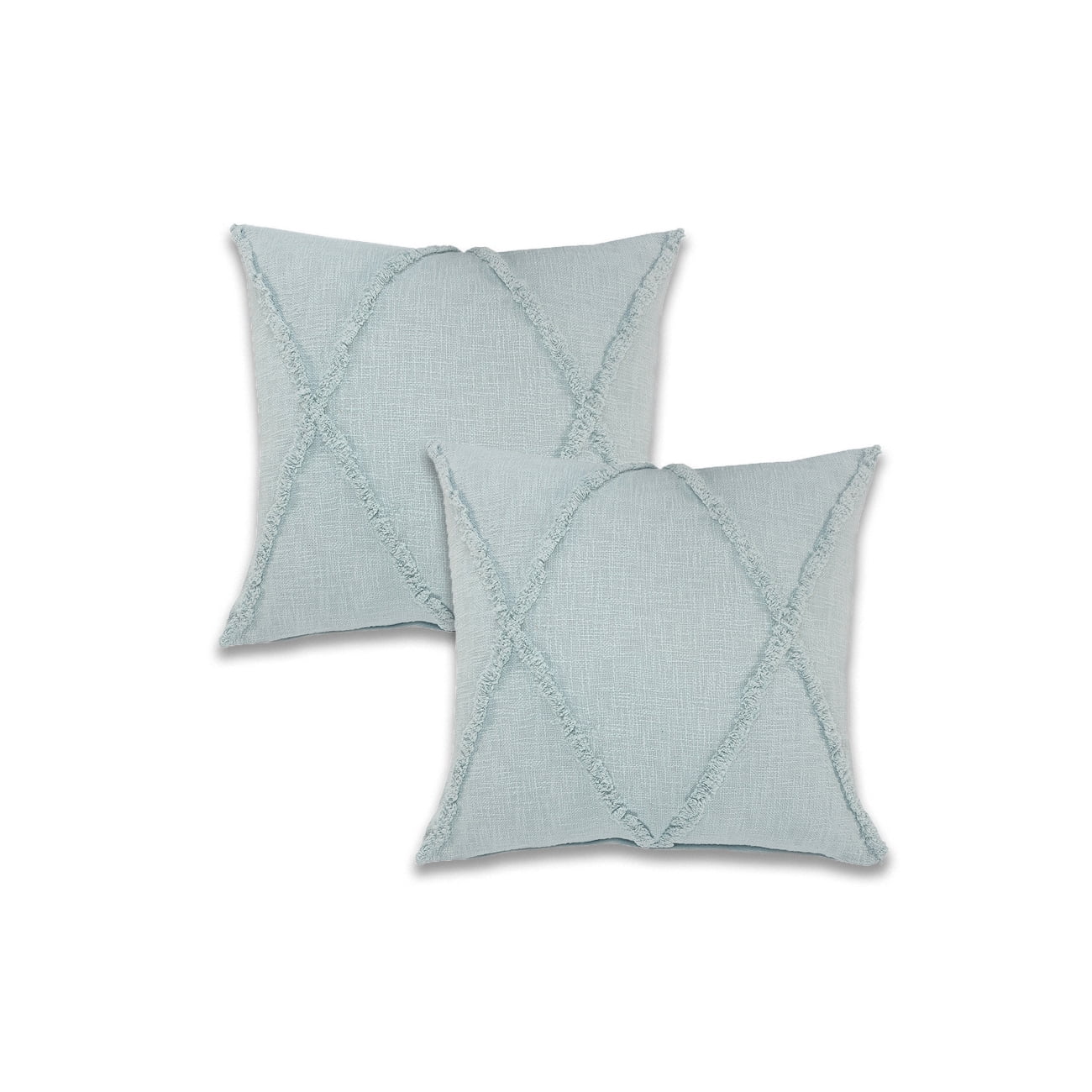 Ox Bay Sara Set of 2 Shag Diamond 18" x 18" Denim Cotton Adult Decorative Throw Pillow Covers