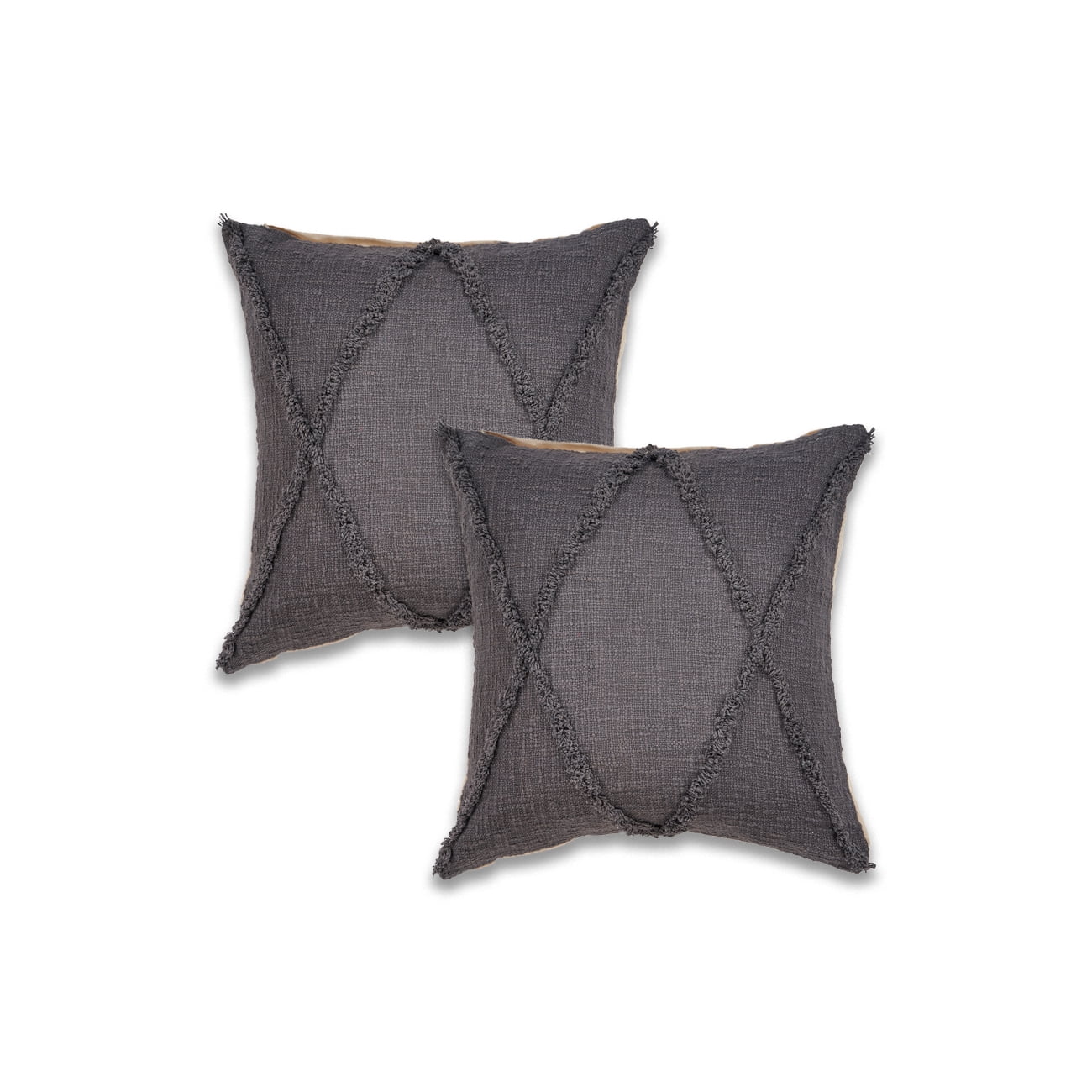 Ox Bay Sara Set of 2 Shag Diamond 18" x 18" Denim Cotton Adult Decorative Throw Pillow Covers