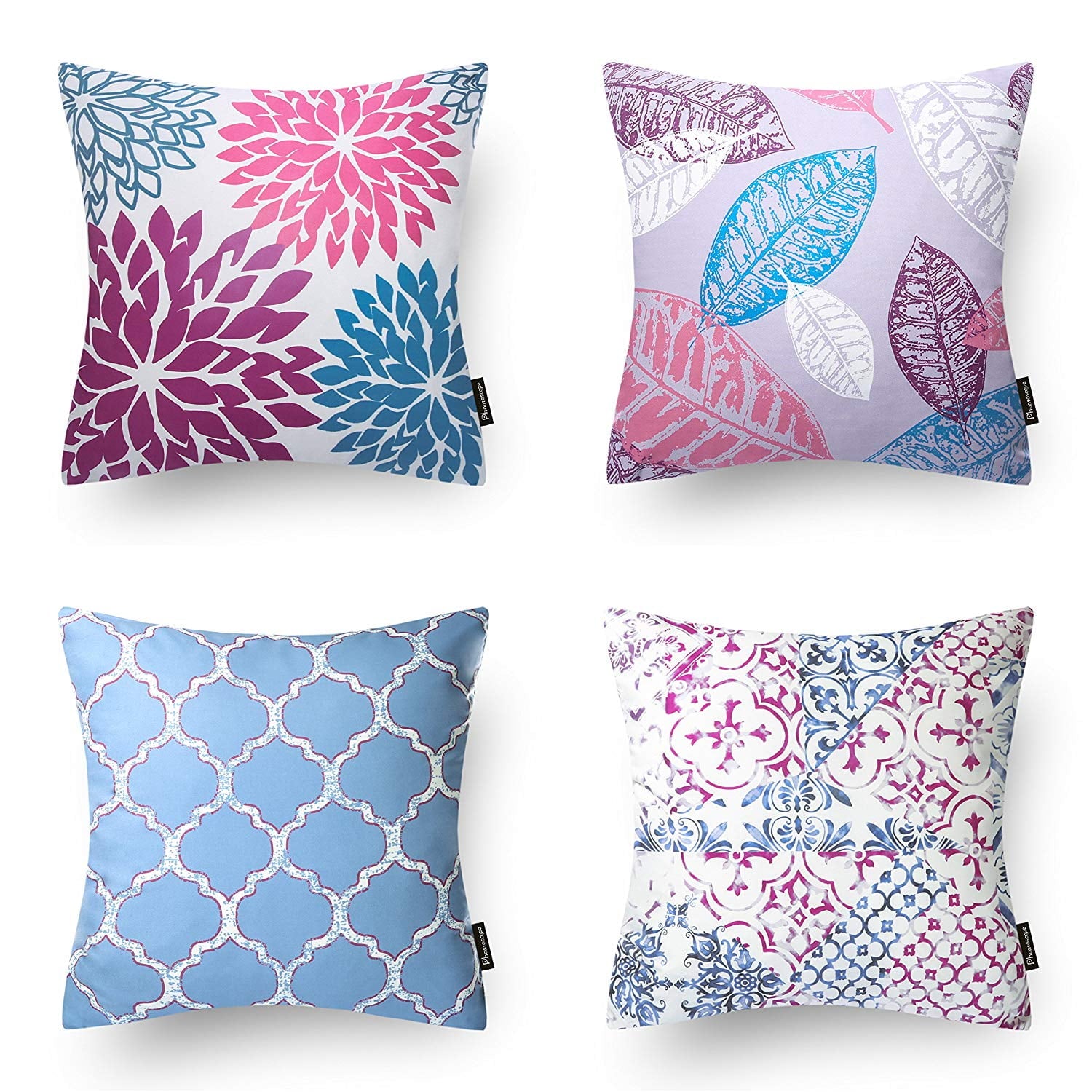 Phantoscope Continental Series Decorative Throw Pillow, 18" x 18", Blue and White Porcelain, 4 Set