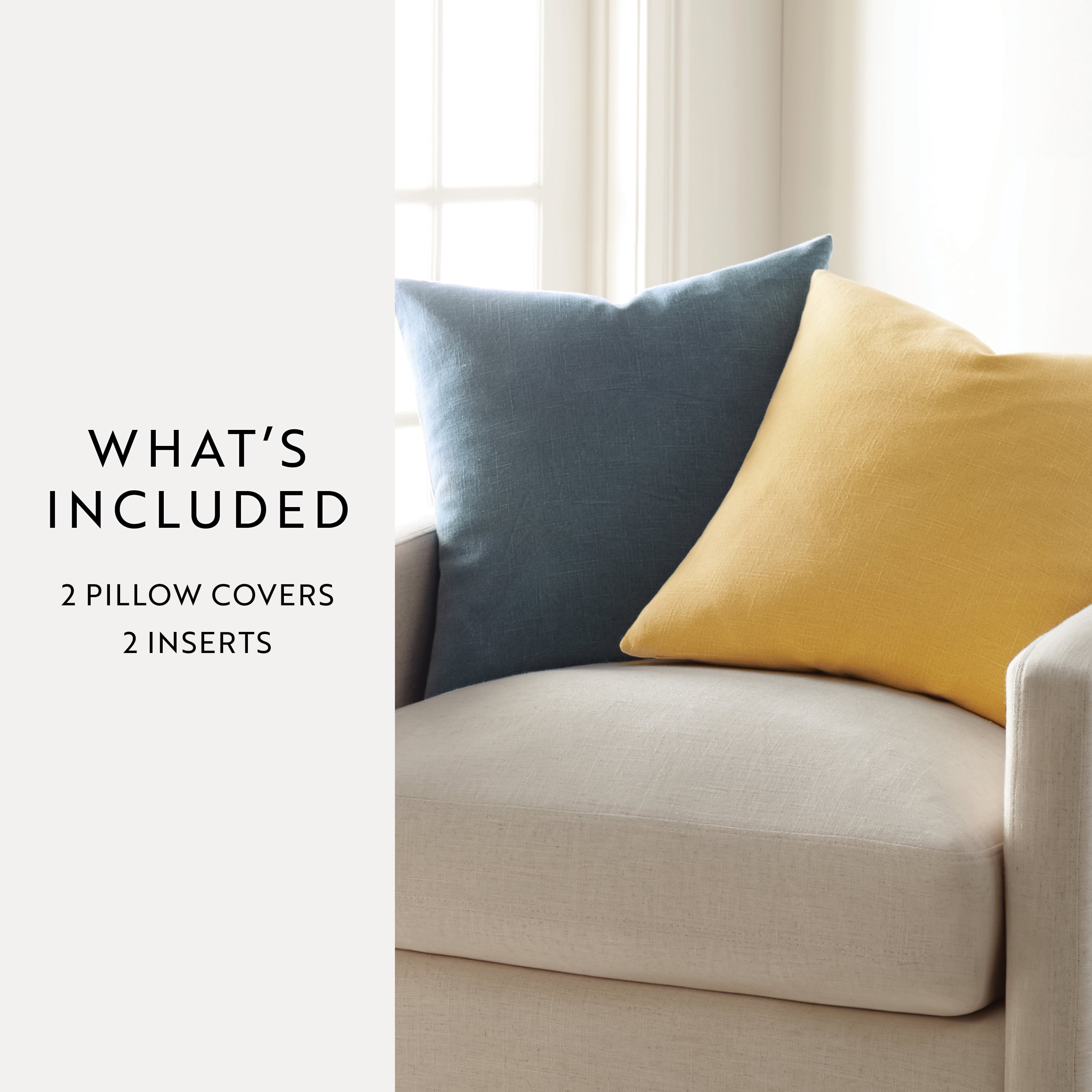 Noble Linens 2-Pack Cotton Slub Decor Throw Pillows Solids Mustard & Navy