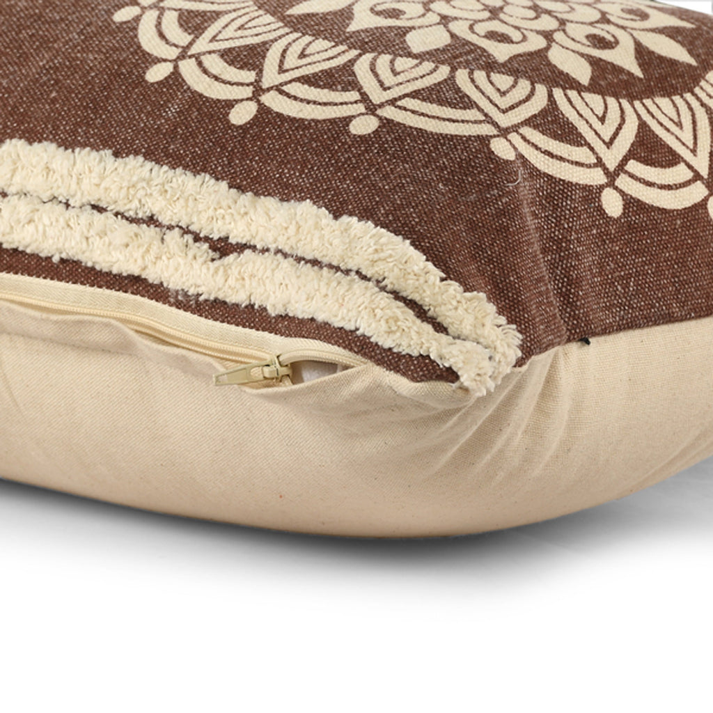 Ox Bay Felix Casual Bohemian Cotton Lumbar Pillow, Hickory Brown/White, 16" x 24"