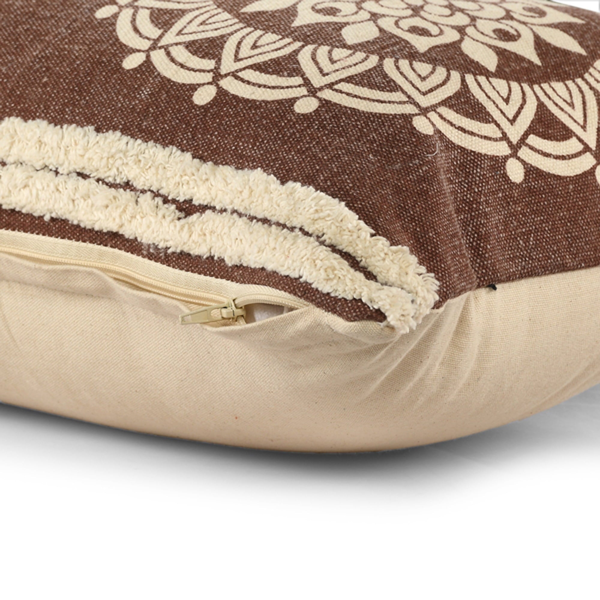 Ox Bay Felix Casual Bohemian Cotton Lumbar Pillow, Hickory Brown/White, 16" x 24"