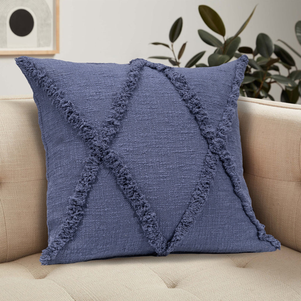 Ox Bay Sara Set of 2 Shag Diamond 18" x 18" Denim Cotton Adult Decorative Throw Pillow Covers
