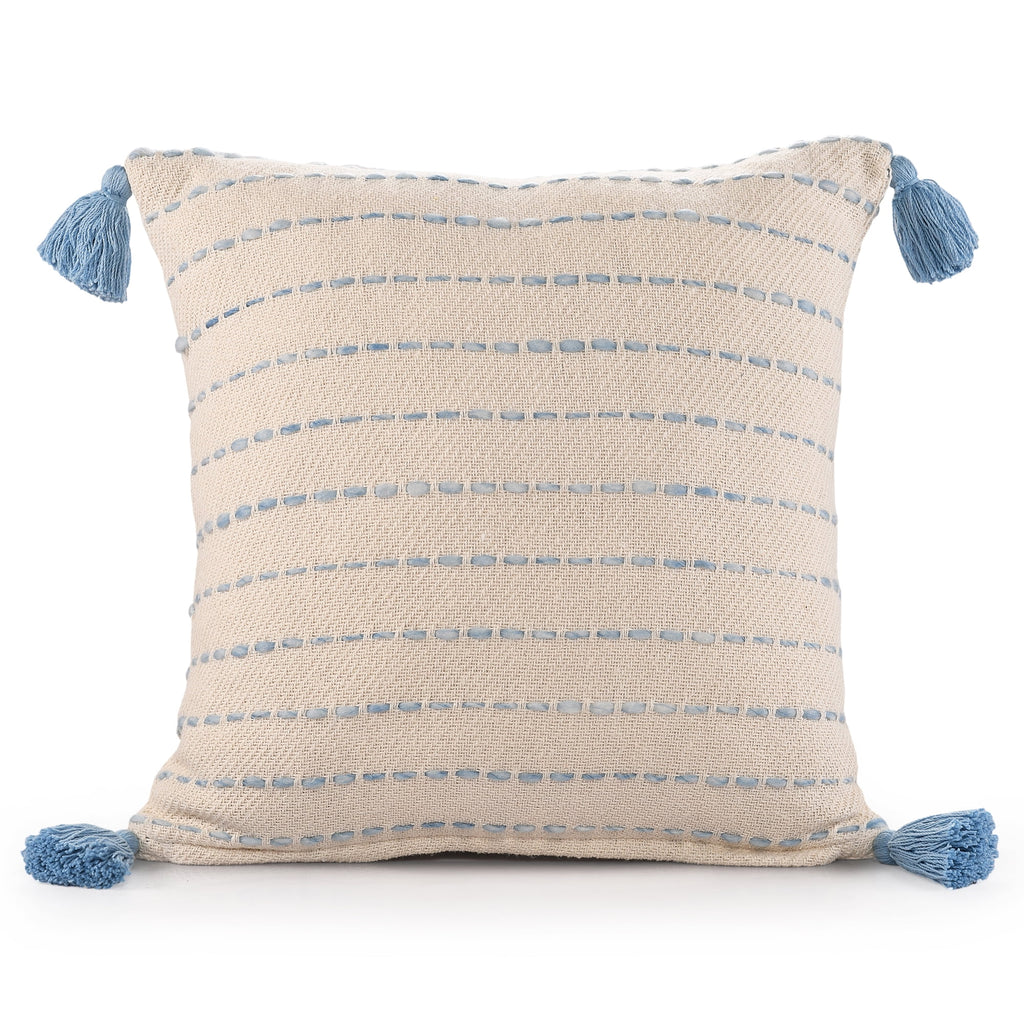 Ox Bay Top Variegated Stripe Cotton Blend Handmade Throw Pillow with Tassels, 20" x 20"