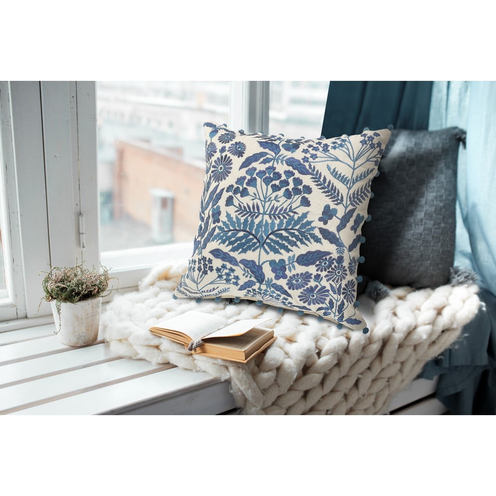 Birch Harbor Eliza 20" x 20" Navy Embroidered Floral Cotton Adult Decorative Throw Pillow