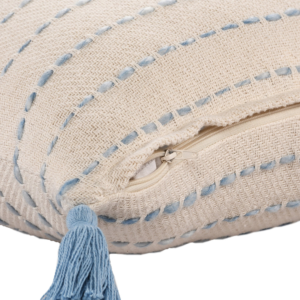 Ox Bay Top Variegated Stripe Cotton Blend Handmade Throw Pillow with Tassels, 20" x 20"