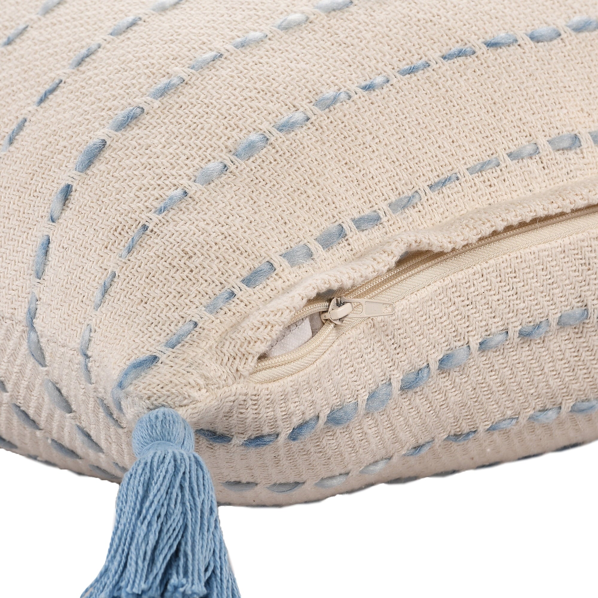 Ox Bay Top Variegated Stripe Cotton Blend Handmade Throw Pillow with Tassels, 20" x 20"