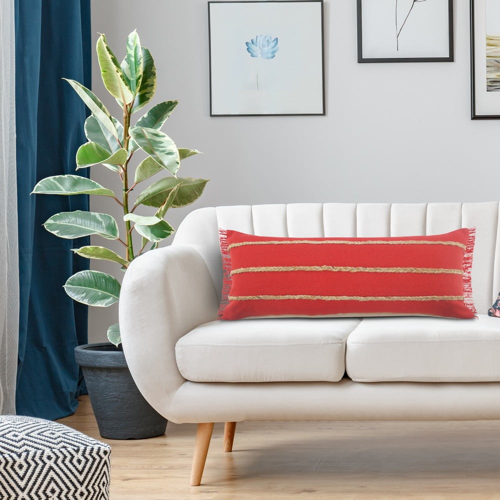 Ox Bay Daniel 14" x 36" Red/Tan Striped Cotton Blend Adult Decorative Throw Pillow