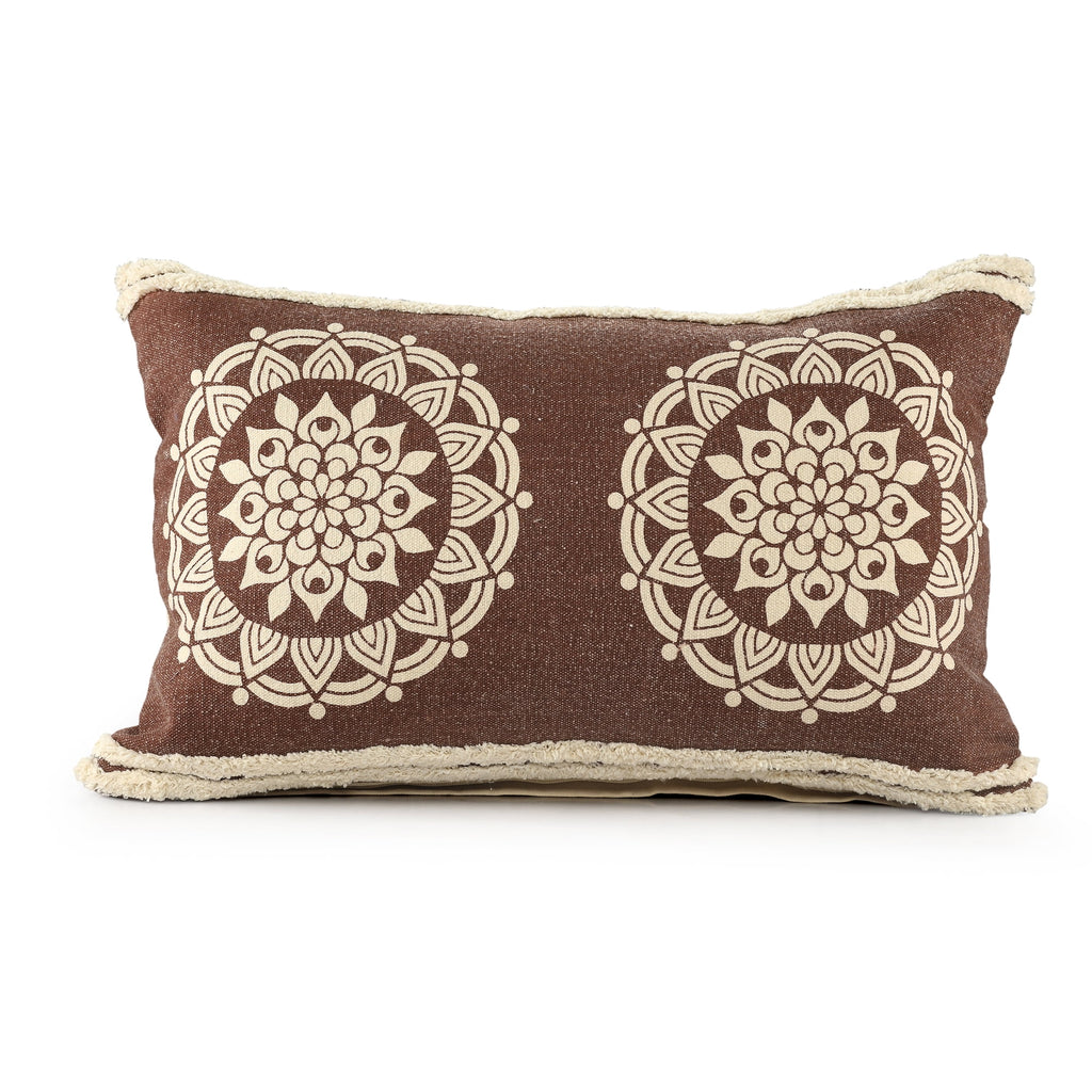 Ox Bay Felix Casual Bohemian Cotton Lumbar Pillow, Hickory Brown/White, 16" x 24"