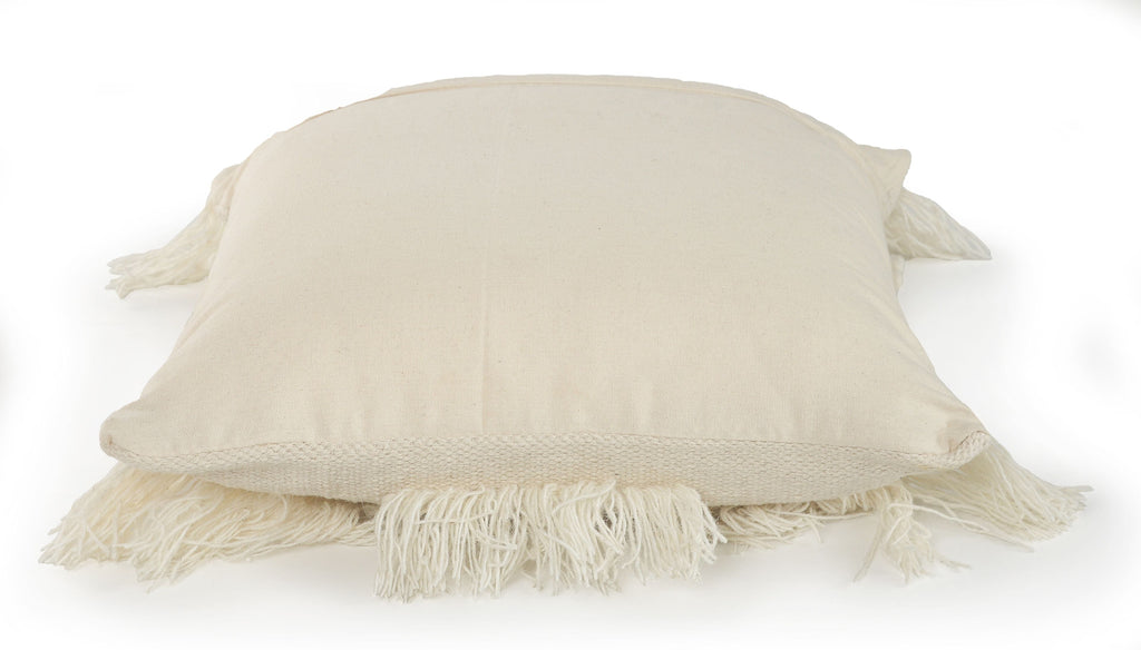 LR Home Xavia 20" x 20" Ivory Textured Fringe Cotton Blend Decorative Throw Pillow